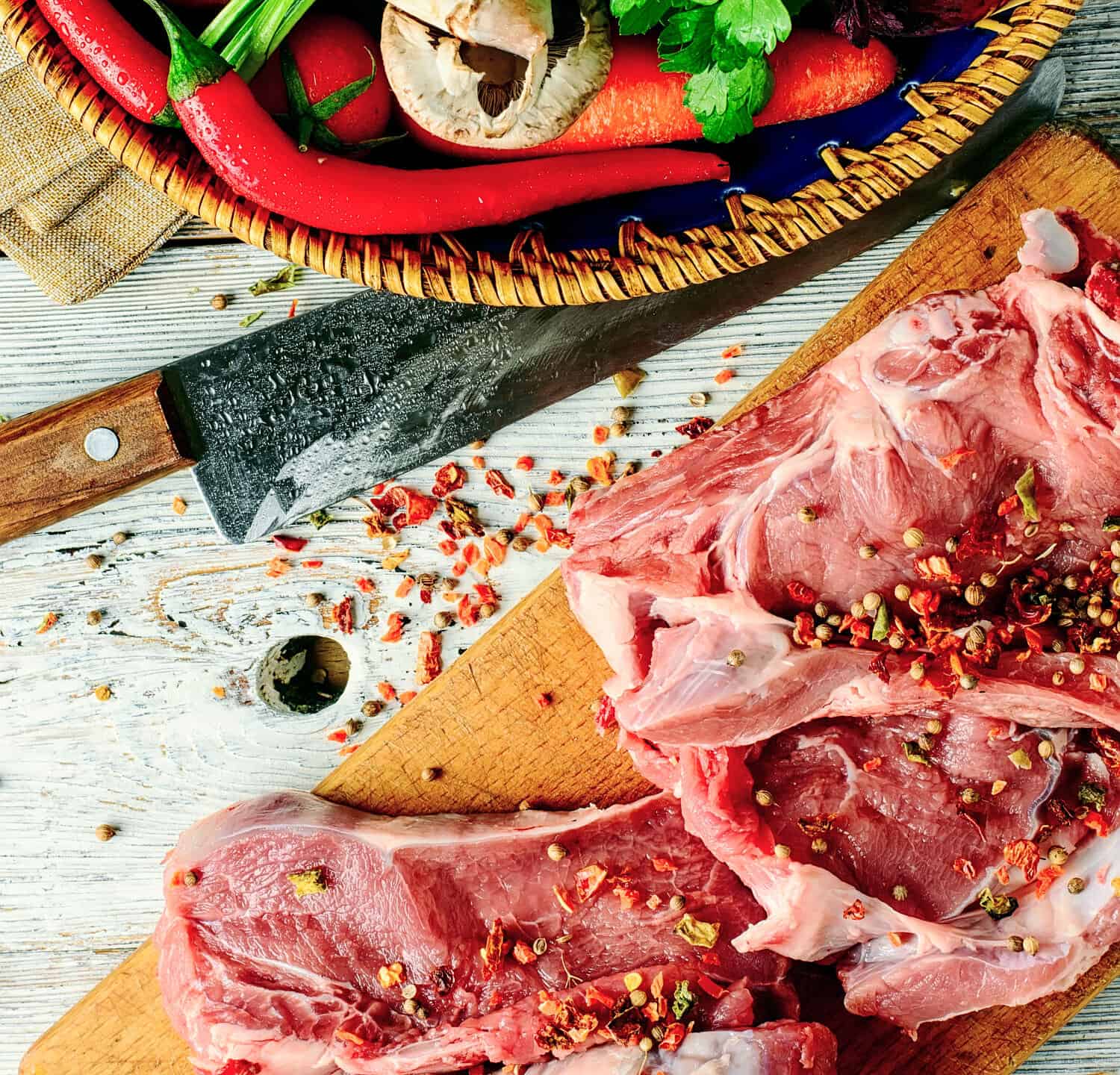 Steak of beef with vegetables preparation for cooking