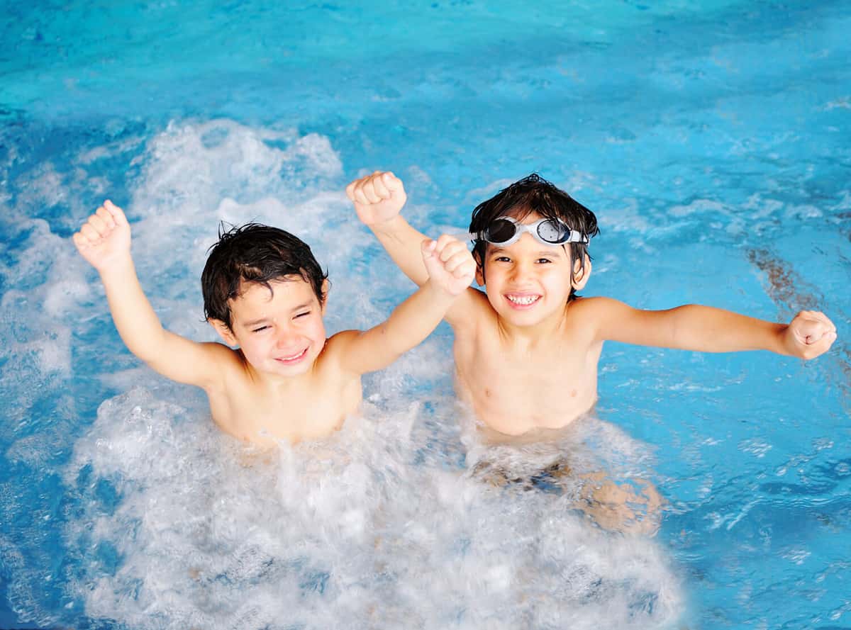 Children at pool, happiness and joy