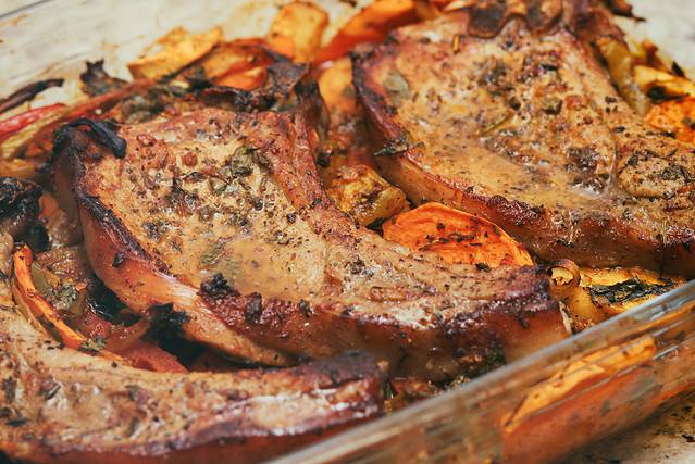 Baked pork meat in the oven