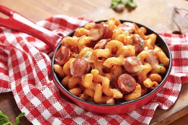 pasta with smoked sausage and cheesy tomato sauce