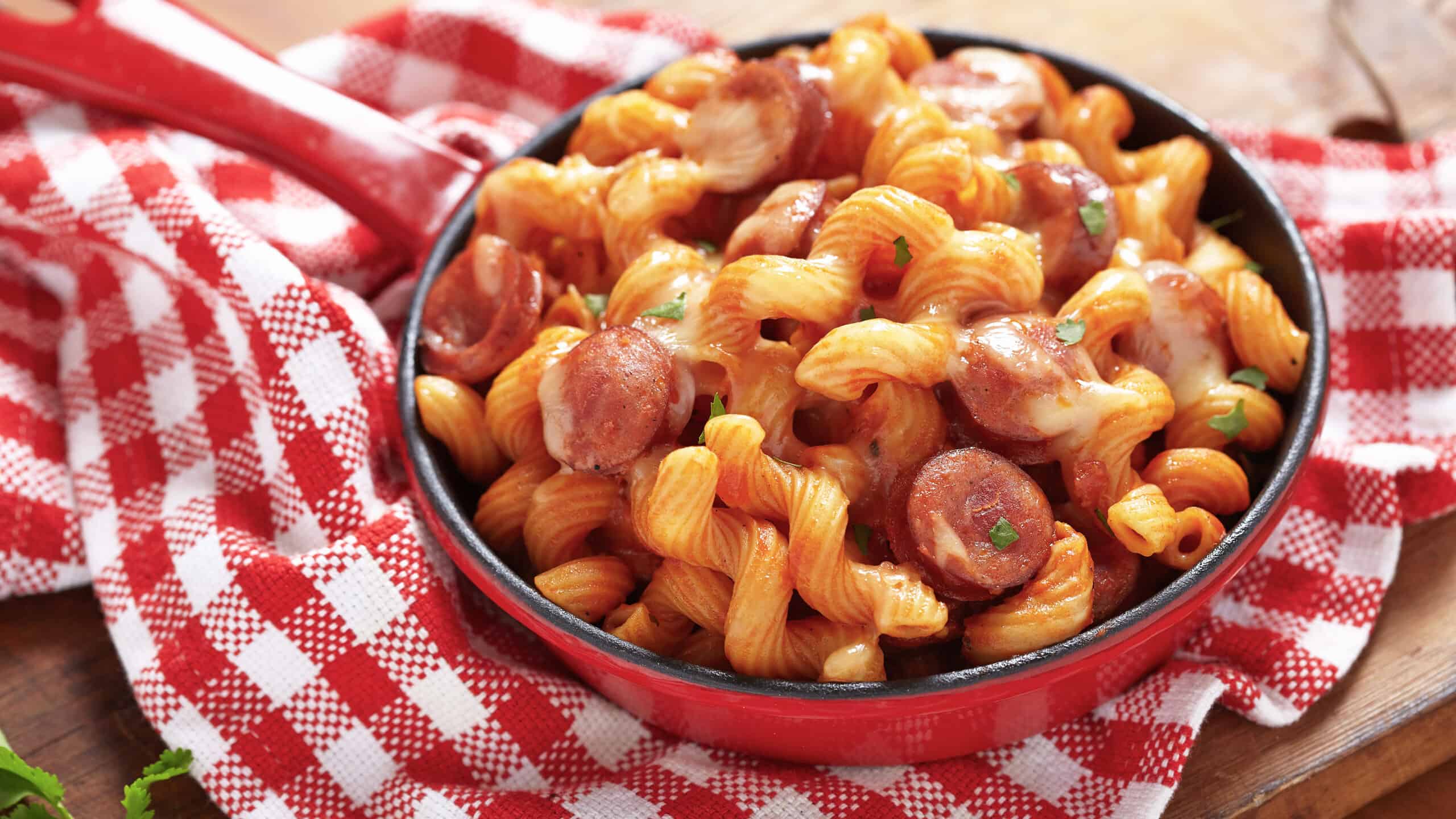 pasta with smoked sausage and cheesy tomato sauce