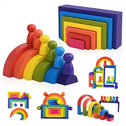 Wooden Toys Rainbow Stacking Blocks