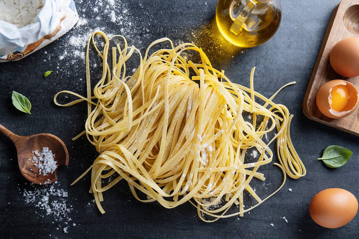 Homemade pasta on dark background