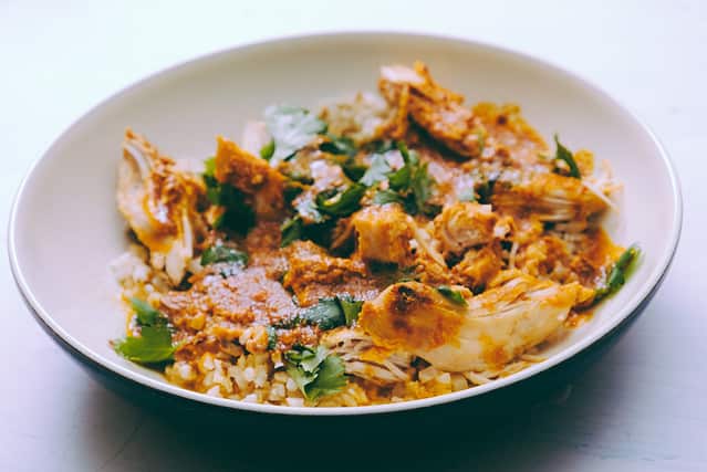 chicken korma or curry over cauliflower rice