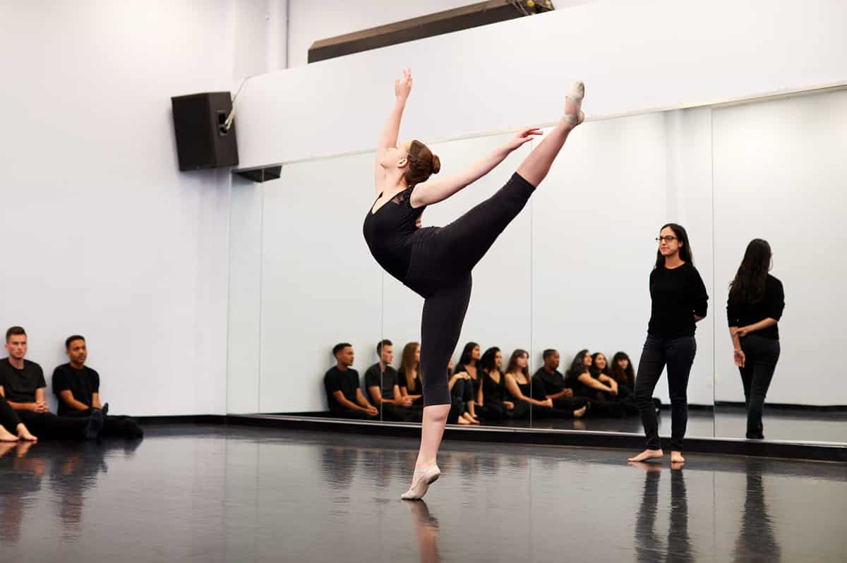 Female Ballet Student At Performing Arts School Performs For Class And Teacher In Dance Studio