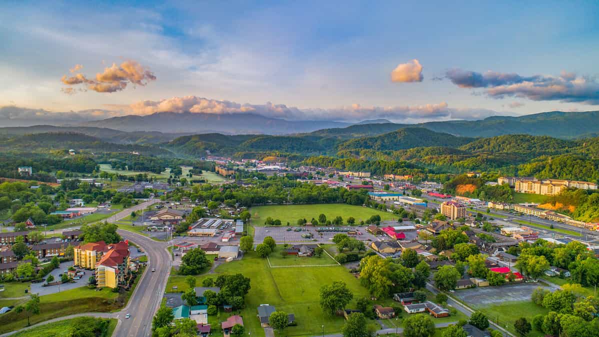 Pigeon Forge and Sevierville Tennessee Drone Aerial.