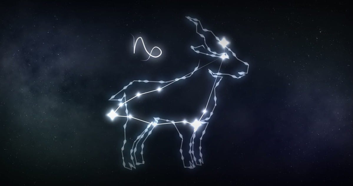 Image of capricorn sign with stars on black background. Zodiac signs, stars and horoscop concept digitally generated image.