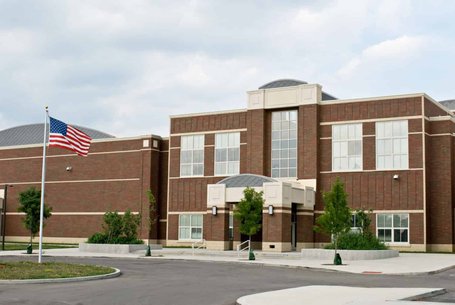 School Building with Flag