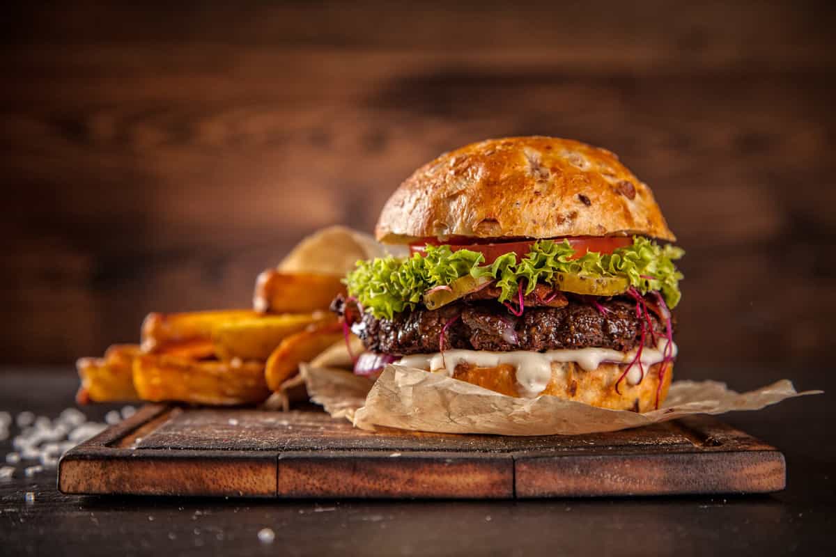 Home made hamburger with lettuce and cheese