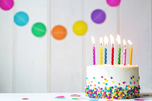 Birthday cake with colorful candles