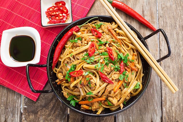 Chicken chow mein a popular oriental dish with noodles and vegetables