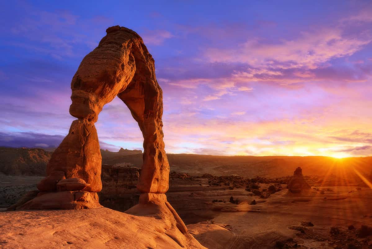Warm tone and soft light, soft edge, sunset at Delicate arch, Archesh National Park, Utah, USA