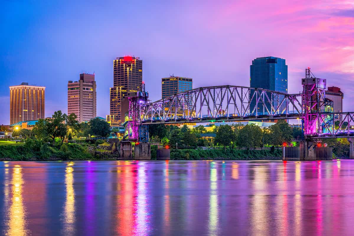 Little Rock, Arkansas, USA downtown skyline on the Arkansas River.