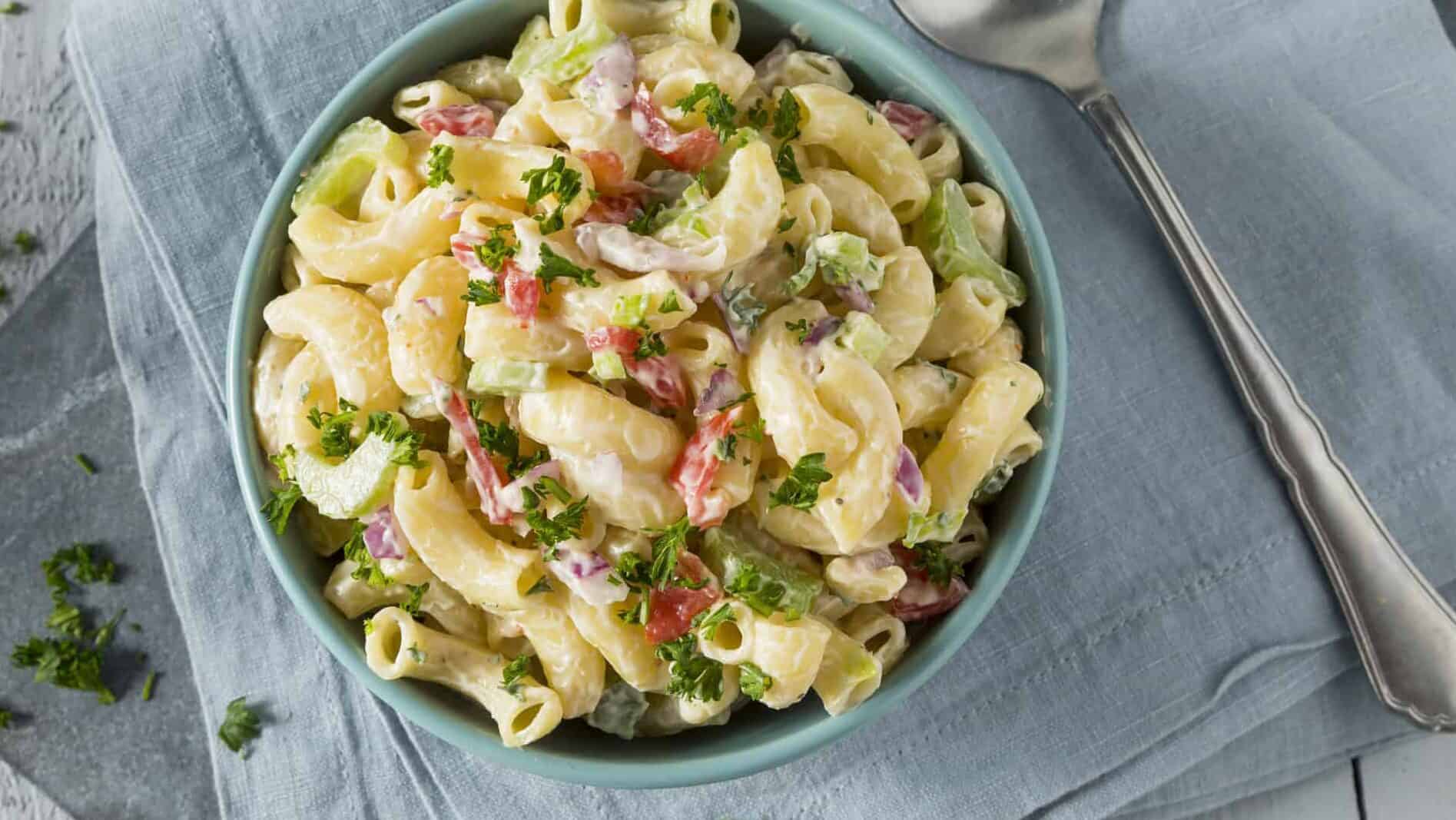 Yummy Homemade Macaroni Salad with Tomato Onion Celery and Parsley