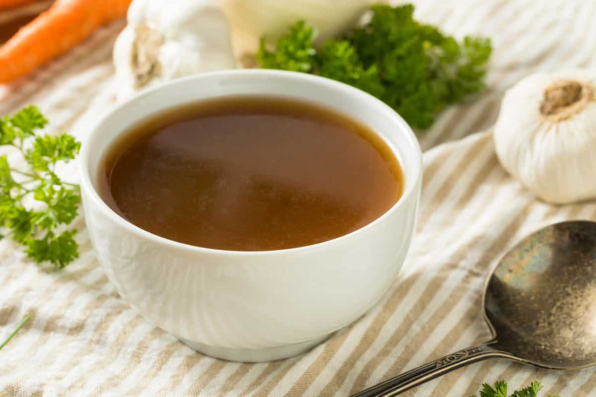 Homemade Organic Beef Bone Broth in a Bowl