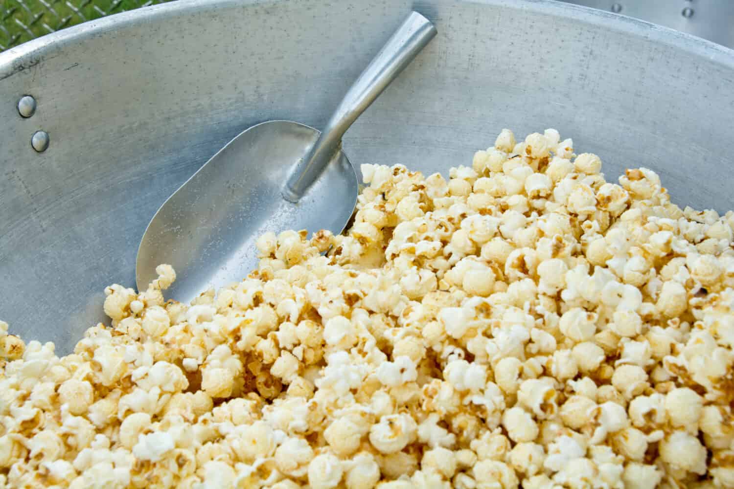 A freshly popped batch of kettle corn awaits customers.