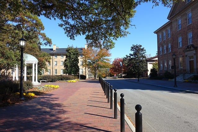 Street running through the main campus of University of North Carolina in Chapel Hill