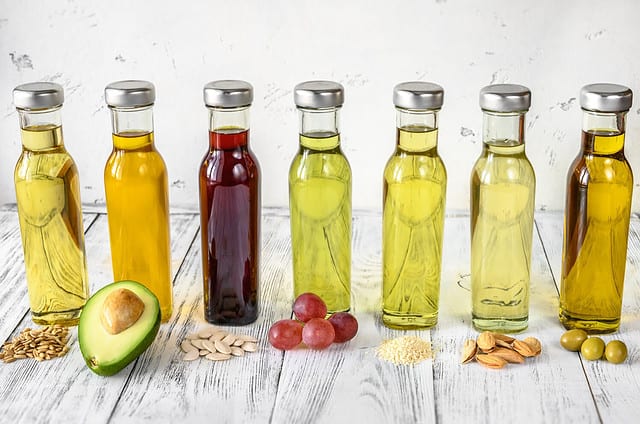 Assortment of vegetable oils in bottles