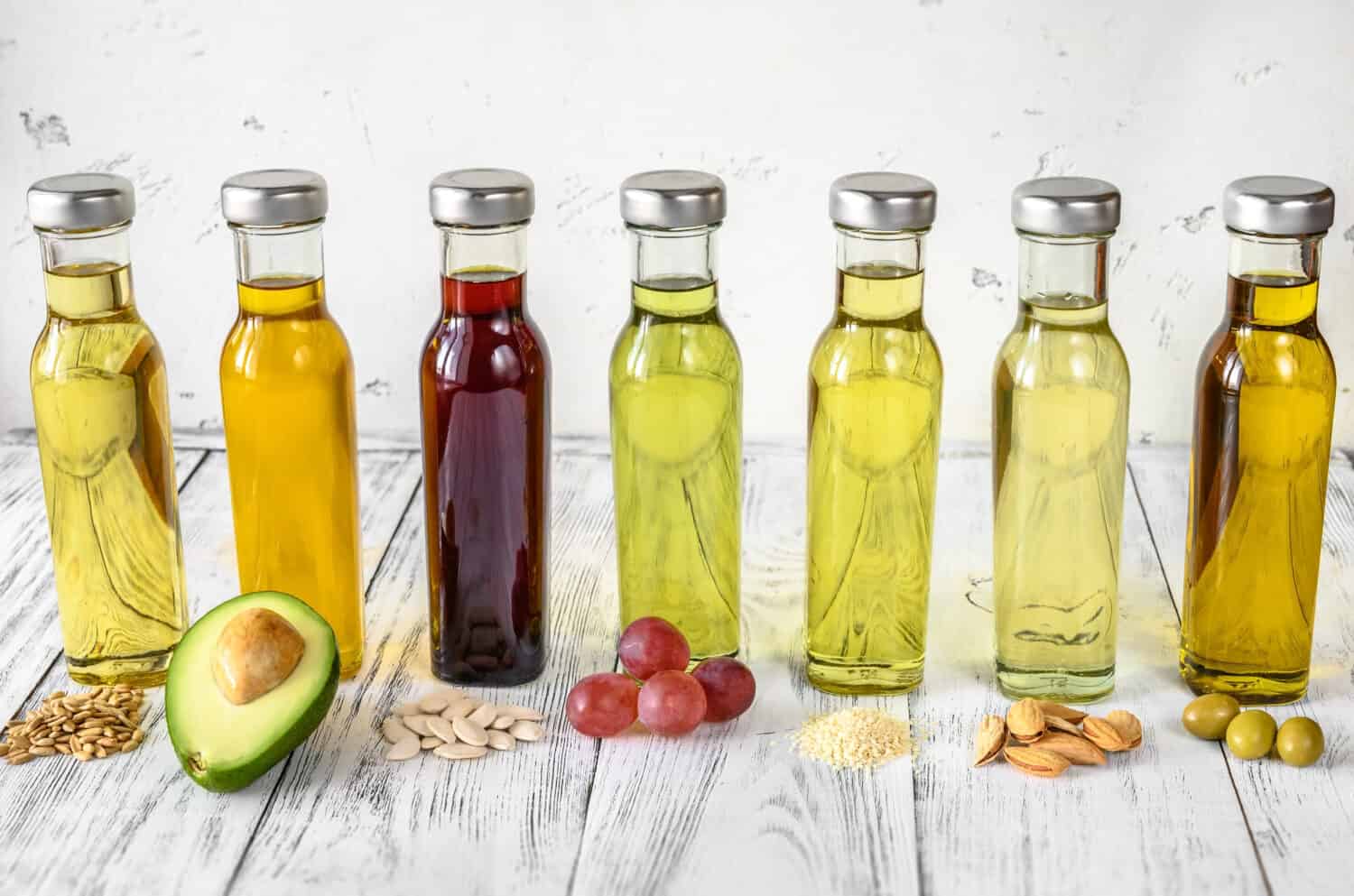 Assortment of vegetable oils in bottles