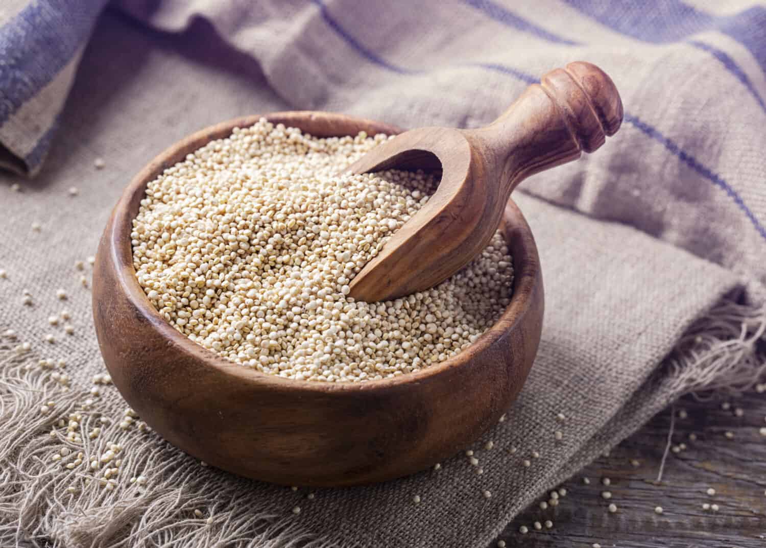 A bowl of cooked quinoa, a popular rice substitute.