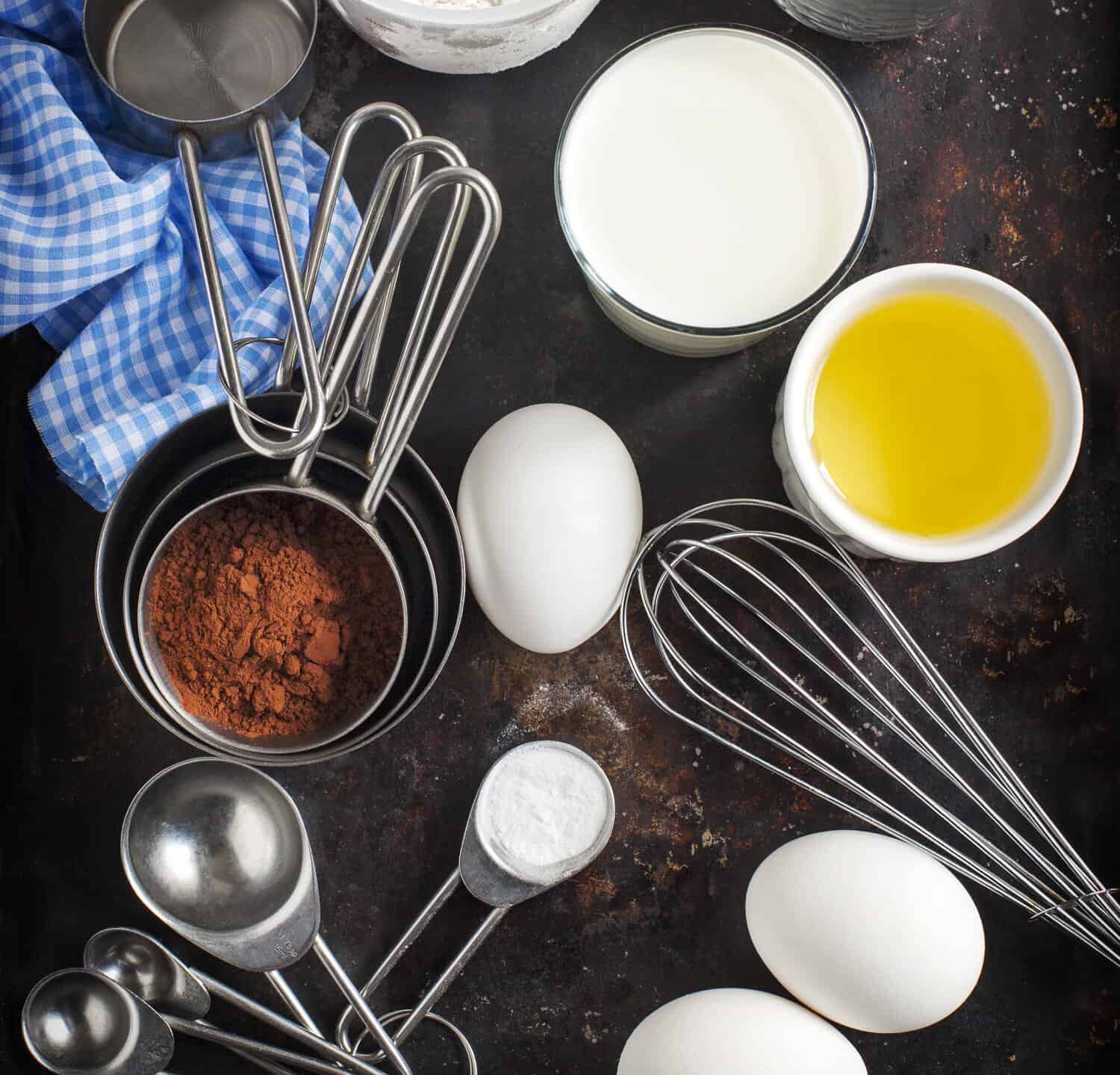 Baking background with ingredients for chocolate cake