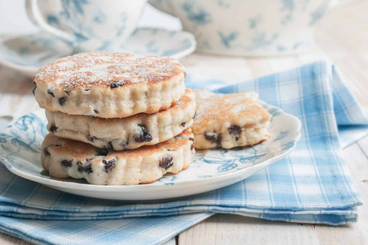 Welsh cakes or Pic ar y maen a traditional griddle cake made with flour and dried fruit 