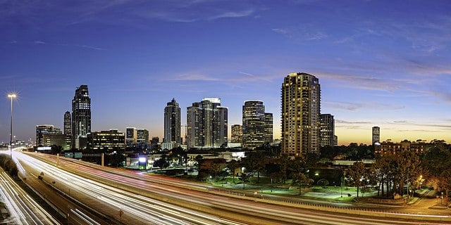 Twilight Panorama of Uptown Houston and I-610 Harris County Texas