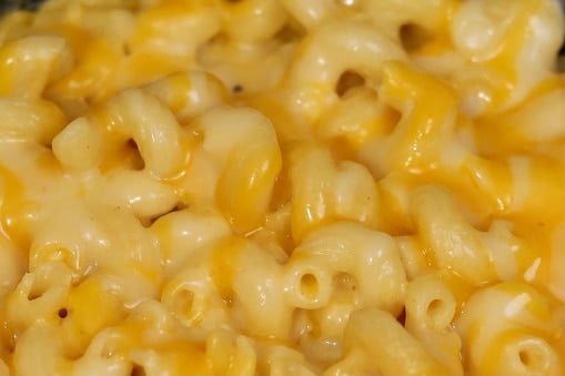 A close up image of homemade organic macaroni and cheese