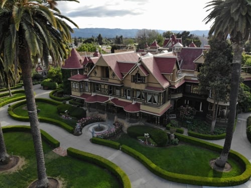 Arial view of The Winchester Mystery House