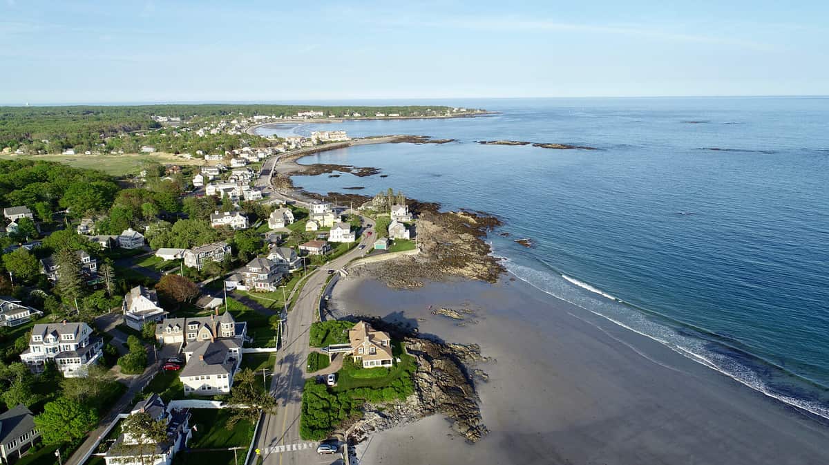 Gorgeous homes sit on the rocky shores of Kennebunkport beach.