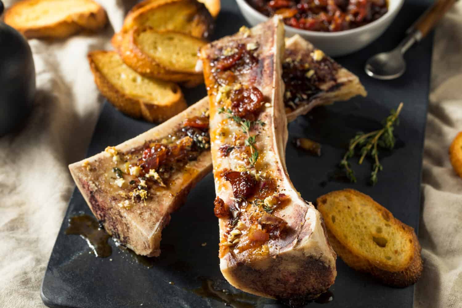 Homemade Roasted Beef Bone Marrow with Thyme and Lemon