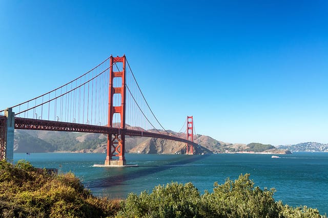 View of the iconic Golden Gate Bridge in San Francisco, California