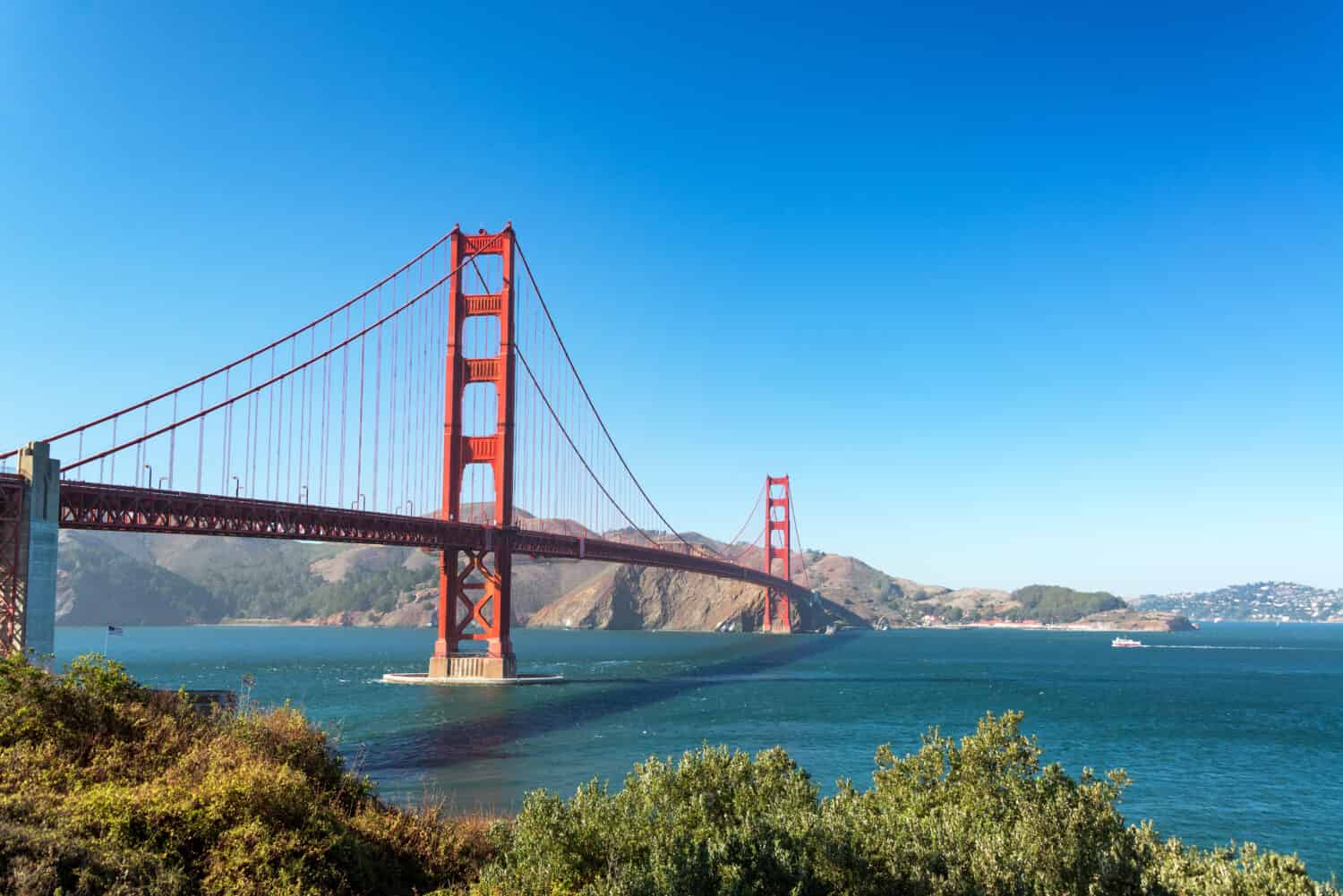 View of the iconic Golden Gate Bridge in San Francisco, California