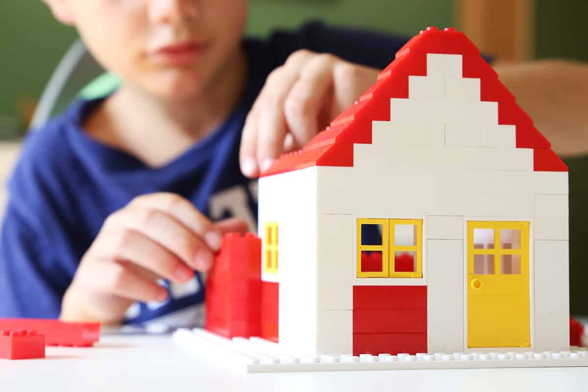 Boy builds his dream house with building blocks