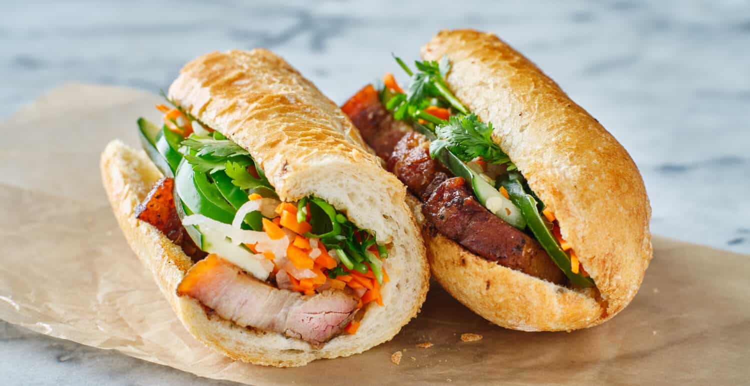 vietnamese bahn mi sandwich with pork belly