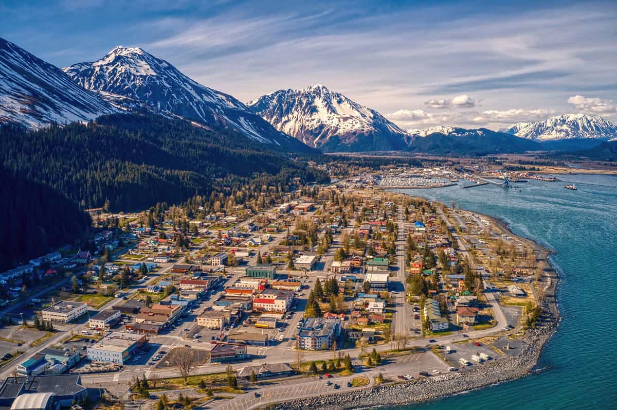 Aerial View of Seward, Alaska in early Summer