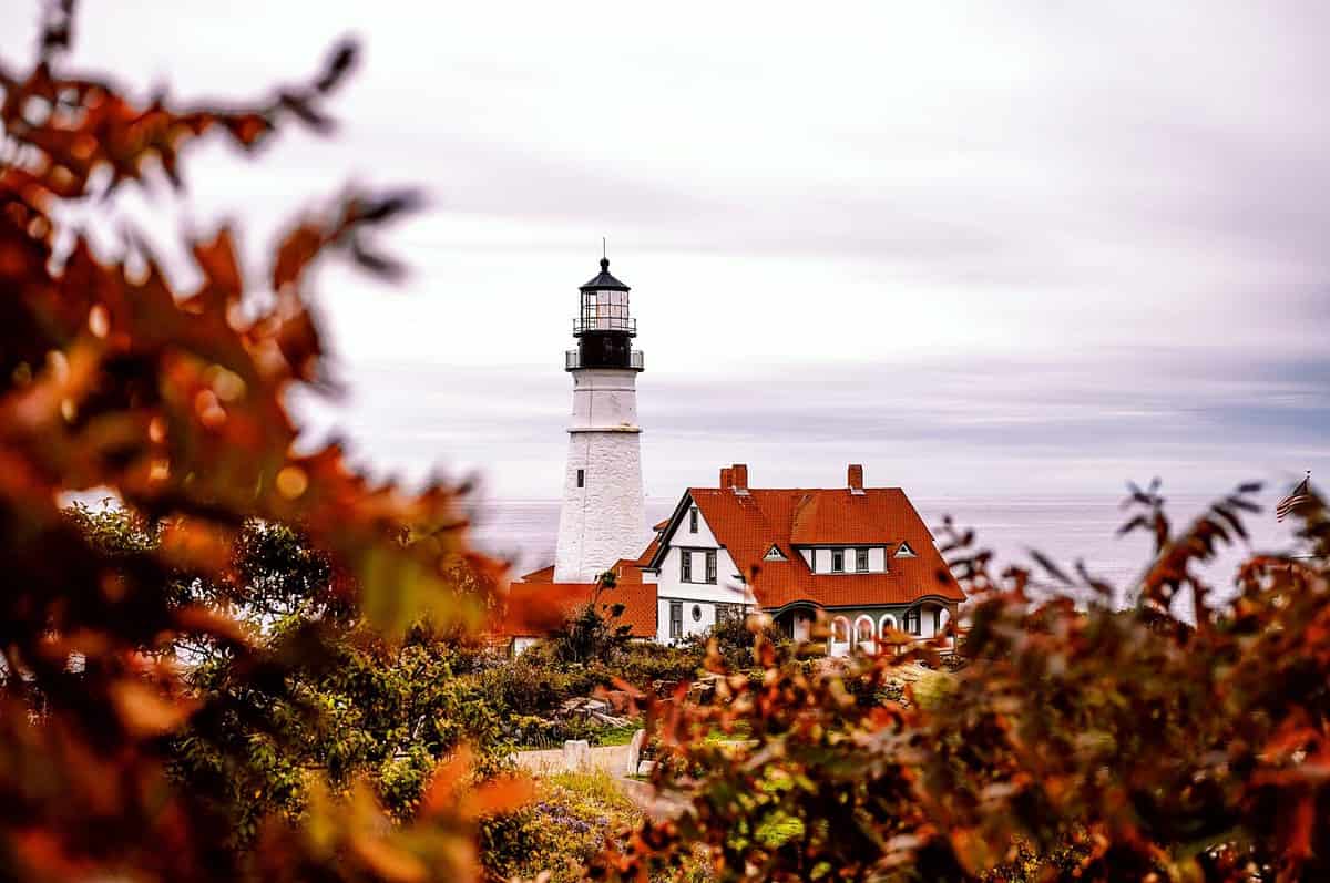 Lighthouse during fall in Portland, Maine