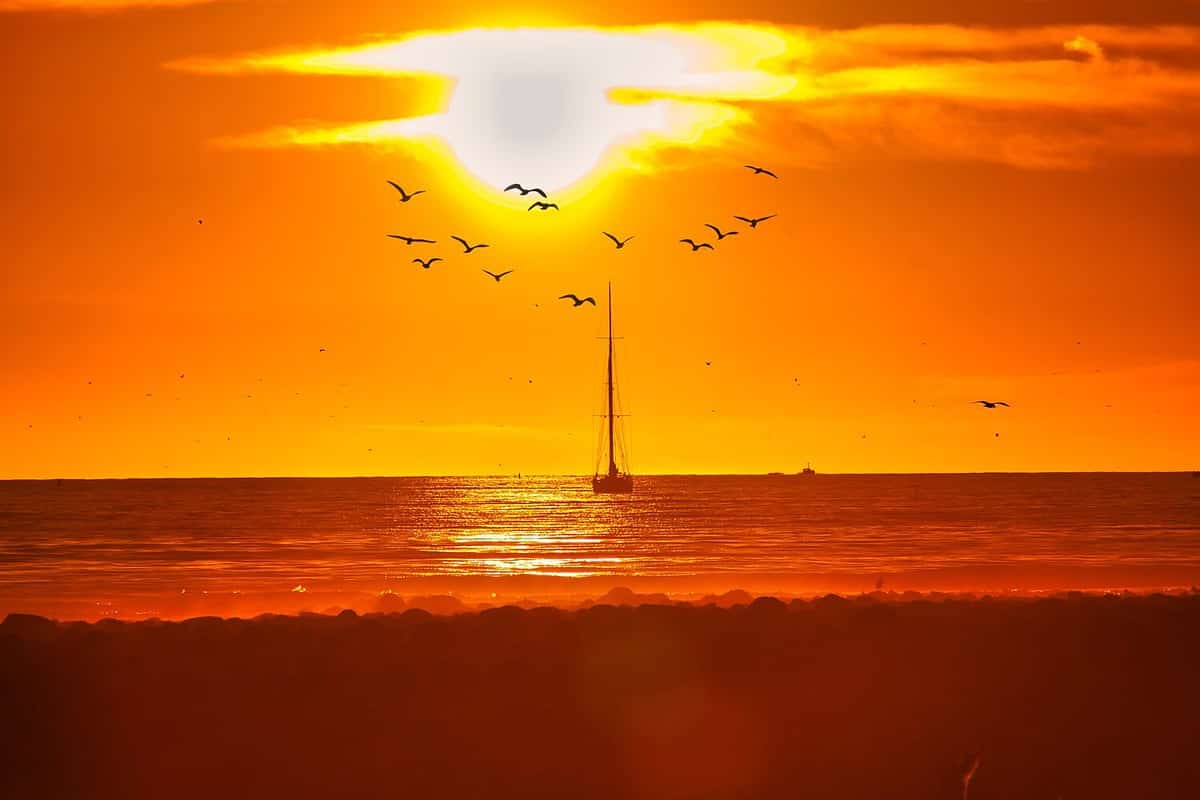 Passing winter storm at sunset on the beach in Montecito California