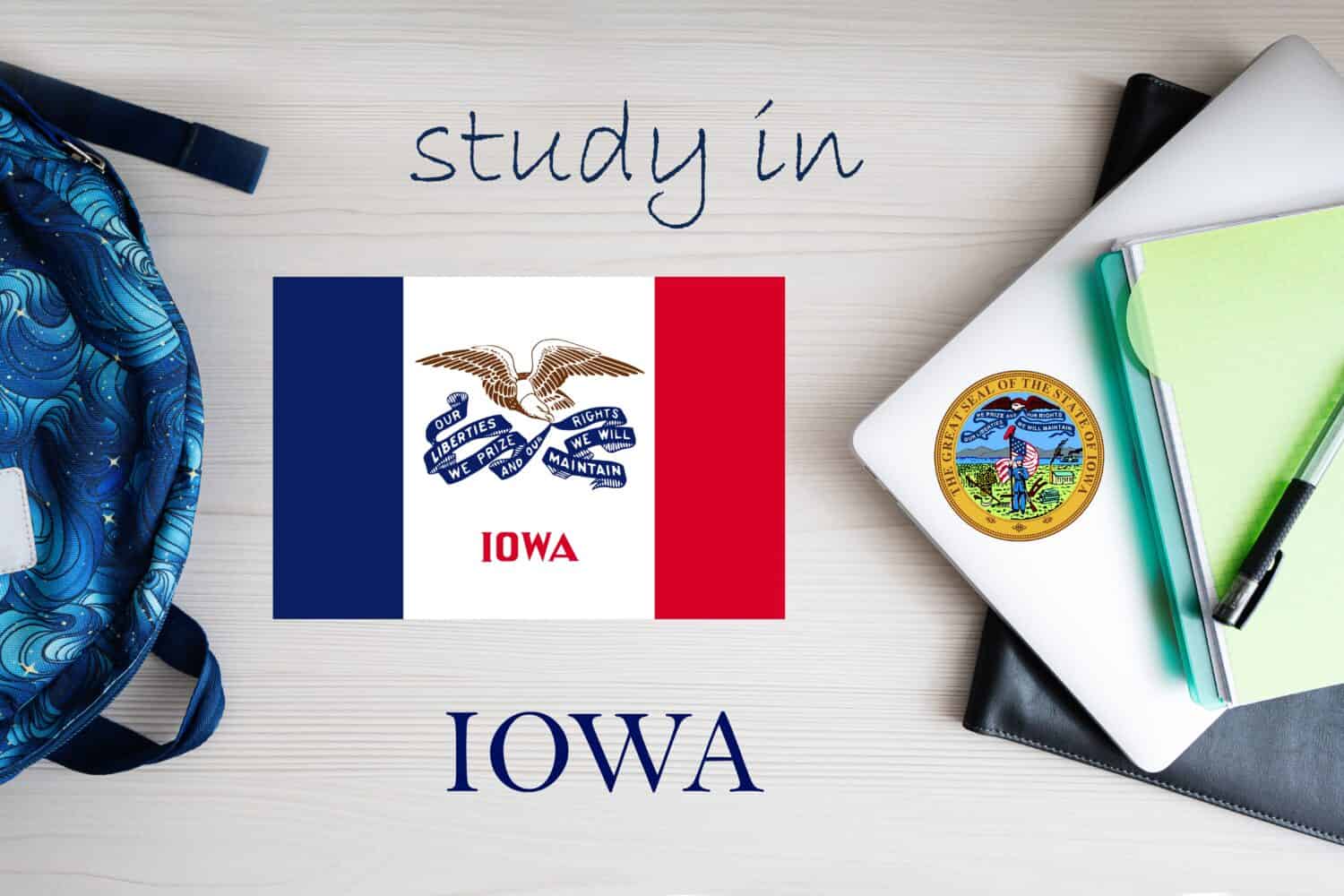 Study in Iowa. USA state. US education concept. Learn America concept.