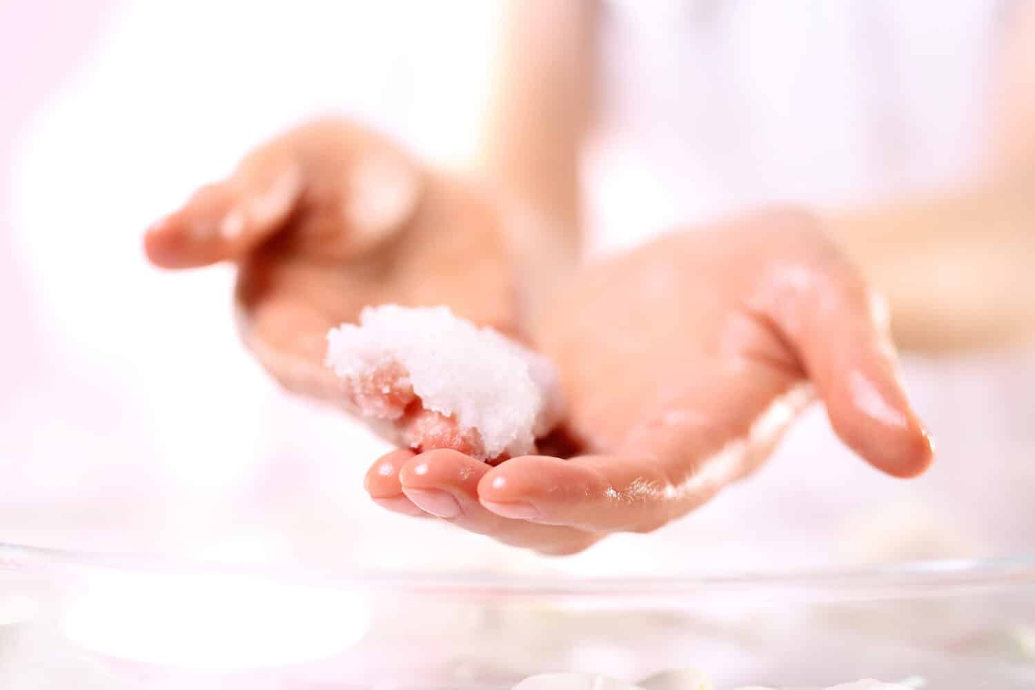 Natural skin peeling hands. Massage of female hands peeling preparation Spa & Wellness