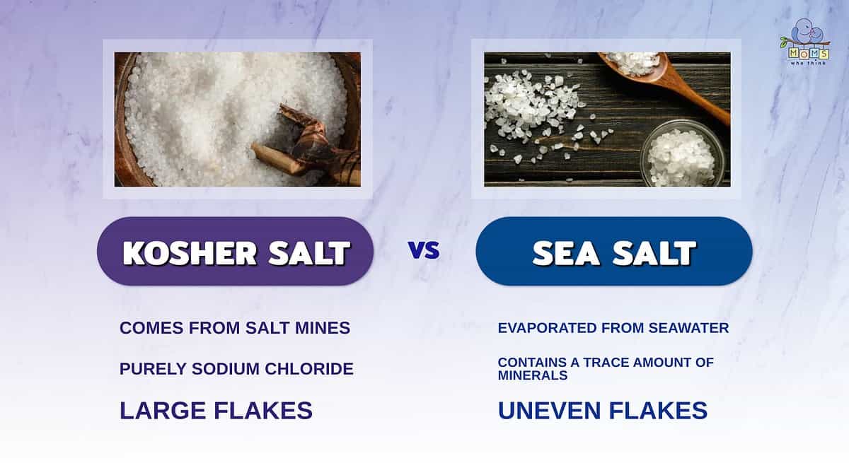 Infographic comparing Kosher salt and sea salt.