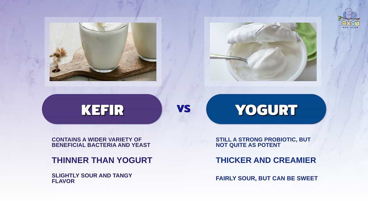Infographic comparing kefir and Greek yogurt.