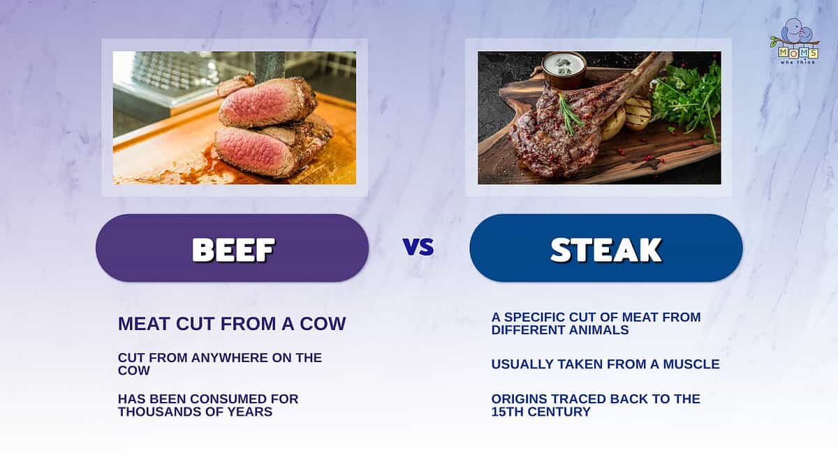 Infographic comparing beef and steak.