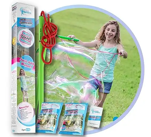 WOWmazing Giant Bubble Wands Kit: (4-Piece Set) | Incl. Wand, Big Bubble Concentrate and Tips & Trick Booklet | Outdoor Toy for Kids, Boys, Girls | Bubbles Made in The USA