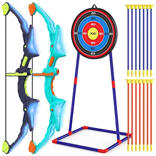2 Pack Bow and Arrow Set for Kids, Light Up Archery Set with 14 Suction Cup Arrows, Archery Targets Outdoor Games for Kids Ages 4-8 8-12, Birthday Gifts Toys for 5 6 7 8 9 10 11 12 Year Old Boys Girls