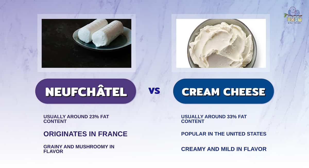 Infographic comparing Neufchâtel and cream cheese.