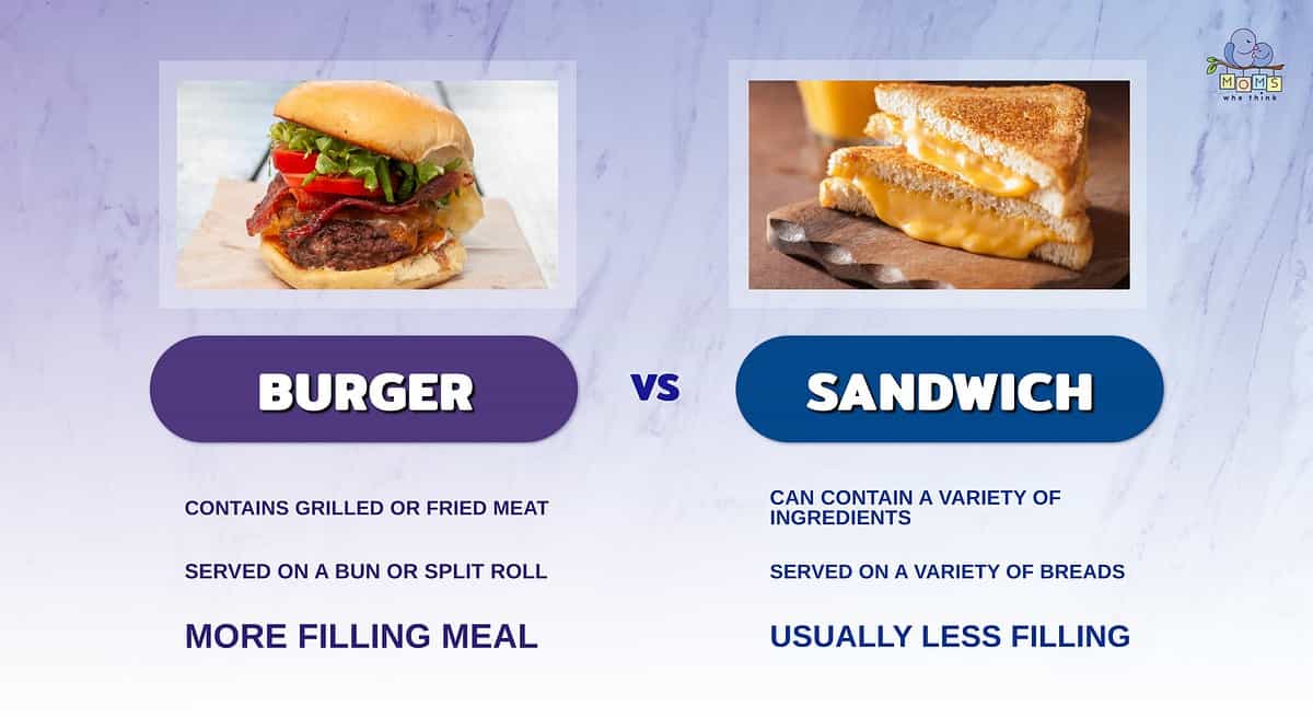 Infographic comparing burgers and sandwiches.