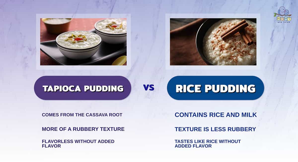 Infographic comparing tapioca pudding and rice pudding.