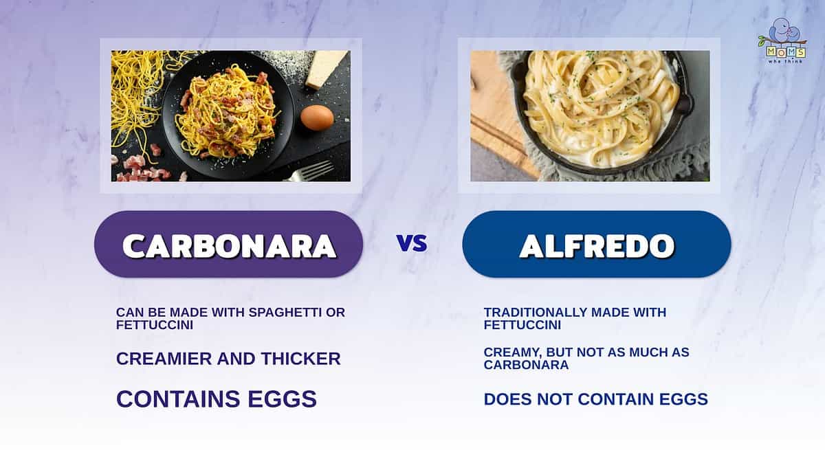 Infographic comparing carbonara and alfredo.