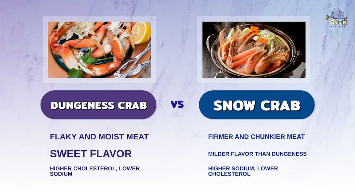 Infographic comparing Dungeness crab and snow crab.